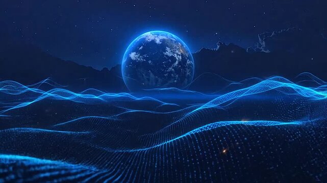 A digital representation of a planet in a vast, dark and starry cosmic expanse