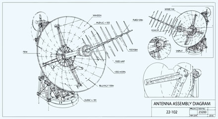 Fototapeta premium Technical blueprint of mechanical antenna structure