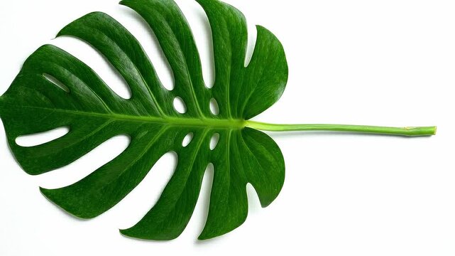 Rotating Green Monstera Leaf Isolated on White