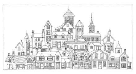 Fototapeta premium Detailed sketch of urban shops and buildings