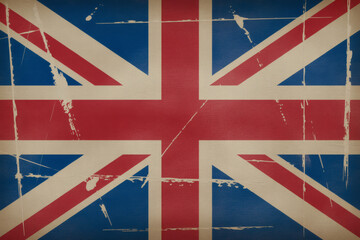 Fototapeta premium Vintage textured Union Jack flag for patriotic celebrations and British themed designs with a worn aesthetic appeal