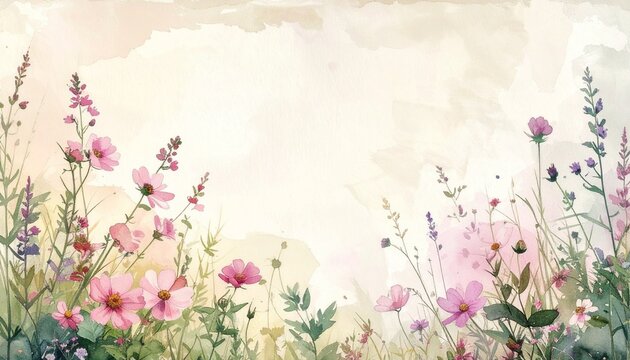 soft watercolor wildflower bouquet on light beige background minimalist spring decor