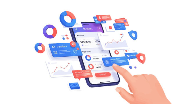Hand holding smartphone with graphs.