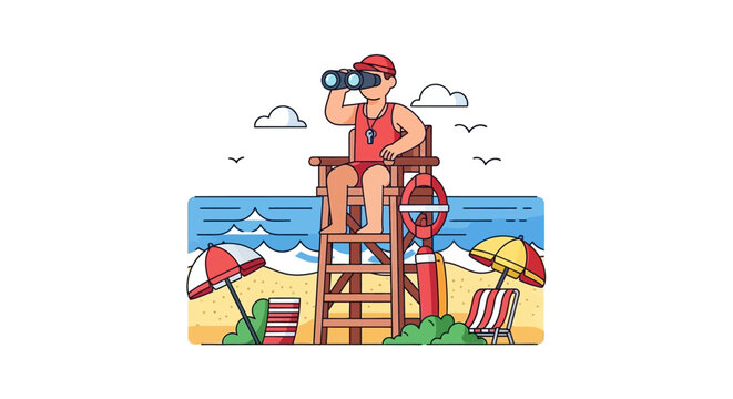 Lifeguard on beach watch tower.
