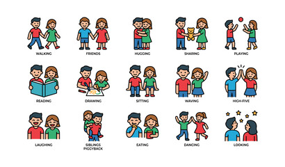 Fototapeta premium Kids engaged in various activities as pairs and groups