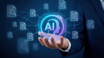 Fototapeta premium The concept of automated file retrieval and enterprise content management drives digital transformation for business professionals.