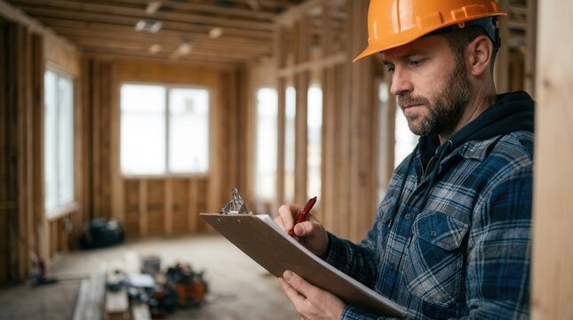 A professional performs an efficiency assessment, documenting findings on insulation and wiring for retrofit planning during a house energy audit.
