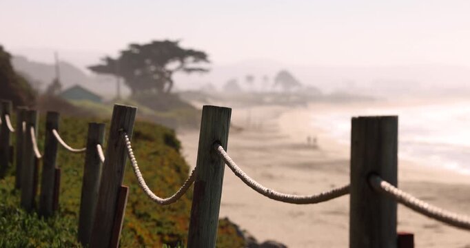 Daytime view of the coastline Half Moon Bay Beach Cove in Half Moon Bay, California, USA.