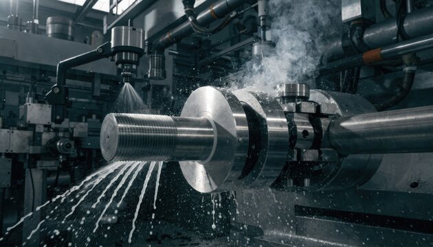 Medium shot capturing flanged wheel stud manufacturing showcasing detailed threading process and quality control in a hightech workshop environment.