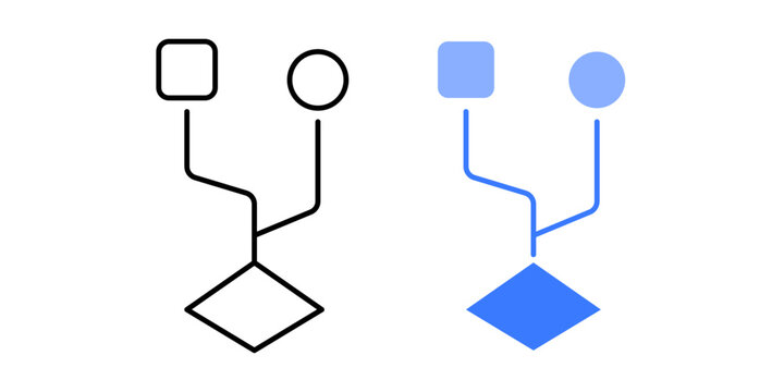 Conditional decision flow symbol. Decision diamond with branching output paths. AI logic based processing concept. Simple geometric illustration.