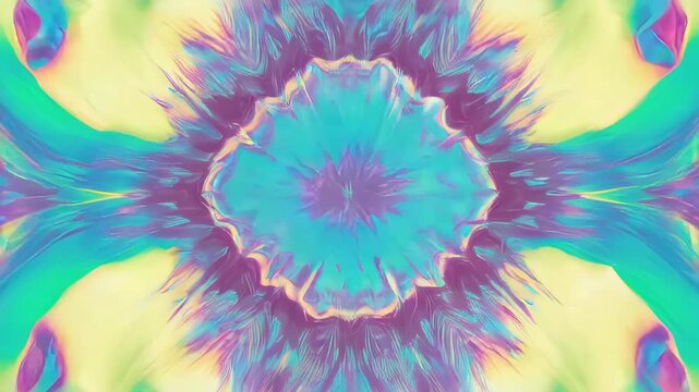 Abstract, symmetrical design with blended pastel hues and a central radiant point.  It resembles a flower or crystal formation