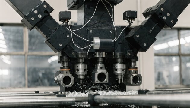 Medium shot of a builtin IoT vibration monitoring system integrated into a modern punch press showcasing realtime machine health tracking.