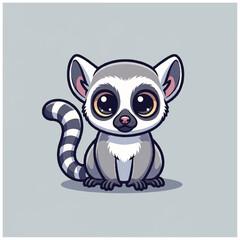 Cute cartoon ring-tailed lemur sitting and looking forward with big eyes. © IP STOCK