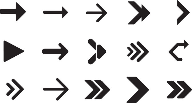 Collection of various black arrow icons on white