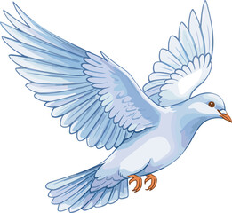 Fototapeta premium Detailed Cartoon White Dove Flying with Open Wings for Peace, Freedom, Love, Wedding, Religious, and Spiritual Symbol Illustration Designs
