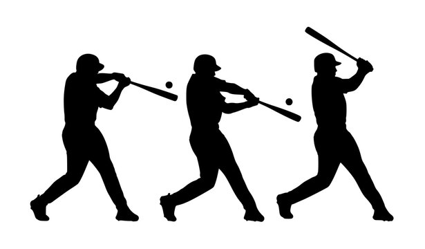 Baseball batting silhouettes grid collection with multiple angles and poses clean vector set