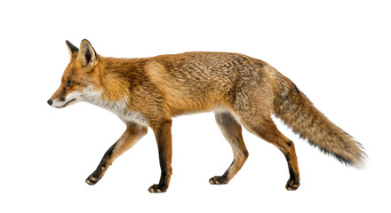 Fototapeta premium Red Fox Walking on Snow - PNG Cutout, Isolate on Transparent Background - Winter Wildlife Animal, Forest, Nature, Mammal, Animal Portrait, Predator, Wild Animal