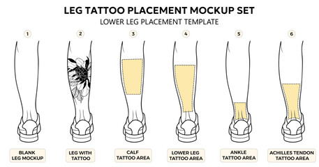 Leg tattoo placement mockup set lower leg stencil guide calf ankle achilles shin template body art salon chart © OS