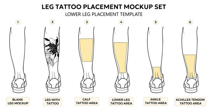 Leg tattoo placement mockup set lower leg stencil guide calf ankle achilles shin template body art salon chart