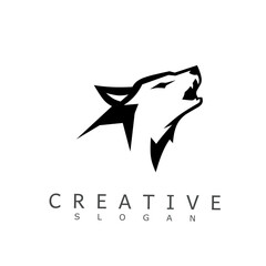 Fototapeta premium A dynamic howling wolf silhouette designed in a high-contrast minimalist style. This powerful vector mascot is perfect for outdoor apparel branding, music labels, or competitive esports logos