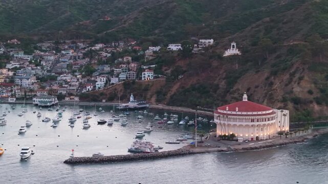 Tracking shot of Avalon at dusk