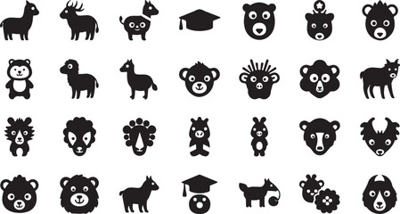 Fototapeta premium Black Silhouette Animal Icons Set on White Background