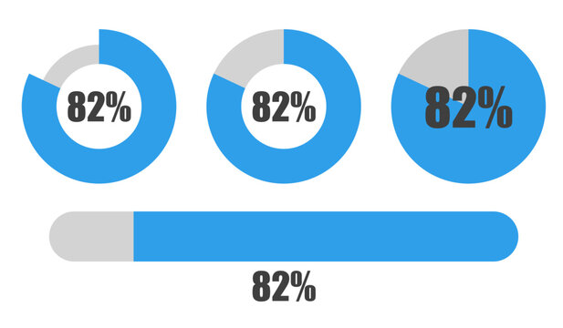 82％の円グラフとプログレスバーセット パーセンテージ表示アイコン素材82 Percent Chart and Progress Bar Set Circle Graph and UI Elements
