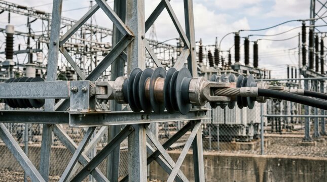 Medium shot focusing on insulators made from metal cores coated with engineered polymers emphasizing electrical isolation and thermal resistance in industrial applications.