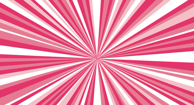 Pink radial stripes background. Trendy comic sunburst effect. Surprise manga. Circus or carnival pattern. Candy color. Concentrated lines. Vector illustration