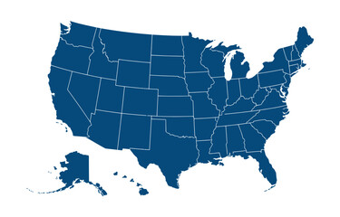 USA blue map with state divisions, modern United States of America vector illustration EPS 10 isolated on white background for business, analytics and travel design. © Khoteza