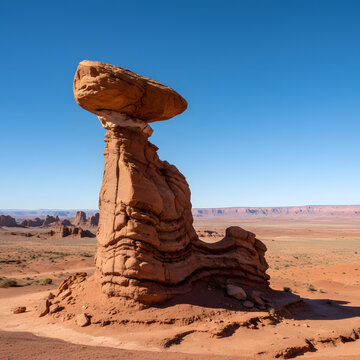 Balanced Hoodoo Rock Formation in Red Desert Landscape