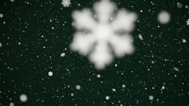 Falling snowflakes on a dark green background, perfect for winter holiday season