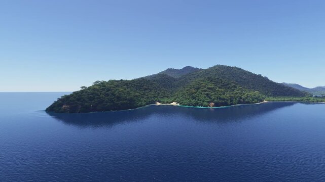 Aerial shot view of Anse Du Riz in Mahe island. Seychelles