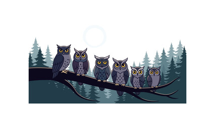 Group of owls on branch tree. © Aku