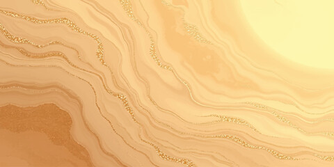 An abstract brown wood and sandy desert texture background features natural wind ripples and dry grain lines across a weathered summer beach dune pattern © ali