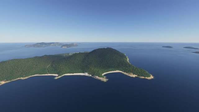 Circular aerial shot of Anse Cocos Beach in La Digue island. Seychelles
