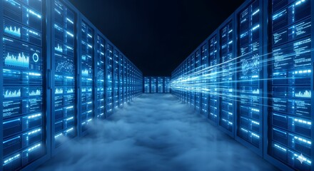 Fototapeta premium Data Center Server Room Blue Glow