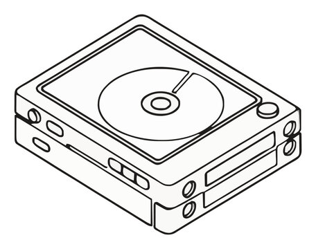 Portable CD player isometric line art illustration. Generative AI