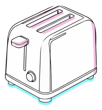 Minimalist isometric toaster icon with neon accents. Generative AI