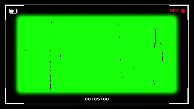 Video camera recorder screen overlay on a green background 4K animation