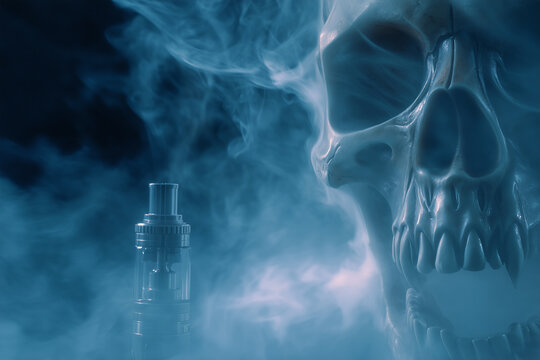 Dramatic conceptual image showing the deadly danger of electronic tobacco. Smoking leads to death and serious health problems. Dark and moody tone.