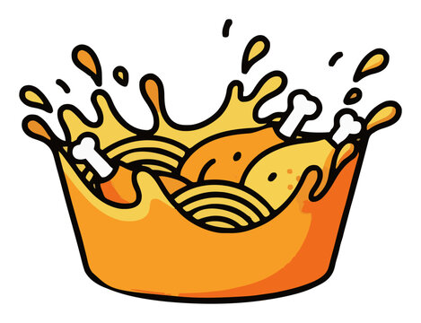 Flat chicken noodle soup bowl with liquid splashing. Generative AI