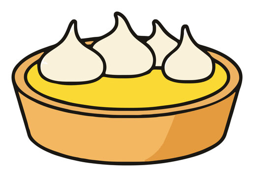 Sweet lemon meringue tart dessert vector illustration. Generative AI