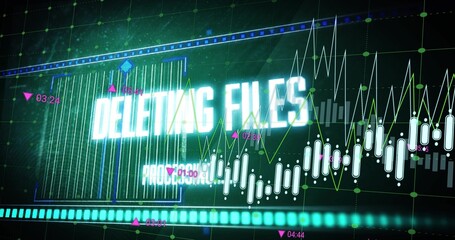 Displaying DELETAG FILES with barcode lines on gridded panel, magenta 03:24 pulsing turquoise bar © vectorfusionart