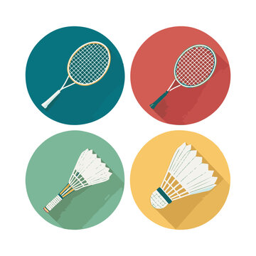 Badminton Rackets and Shuttlecocks Icons vector illustration