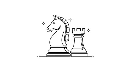 Chess Knight and Rook Icon, Strategic Game Pieces, Strategy and Tactics Concept © Ahmad
