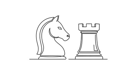 Chess Knight and Rook Line Art - Strategy and Competition © Ahmad
