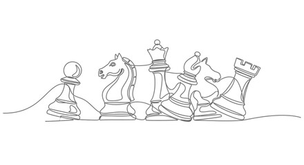 Chess Pieces One Line Drawing - Strategy, Game, Competition, Victory © Ahmad