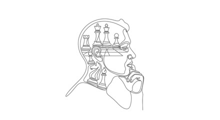 Abstract Human Head Silhouette with Chess Pieces Inside, Strategic Thinking Concept © Ahmad