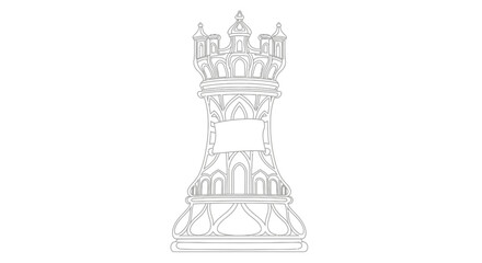 Chess Rook Silhouette Outline, Strategy Game Piece, White Background © Ahmad